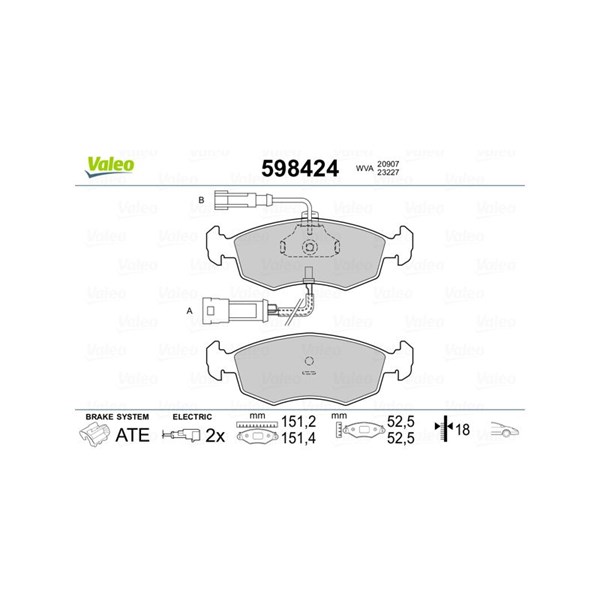 Bromsbeläggsats, Framaxel Valeo 598424 VALEO