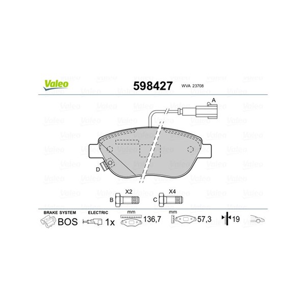 Bromsbeläggsats, Framaxel Valeo 598427 VALEO