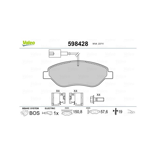 Bromsbeläggsats, Framaxel Valeo 598428 VALEO