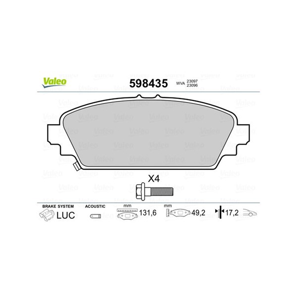 Bromsbeläggsats, Framaxel Valeo 598435 VALEO