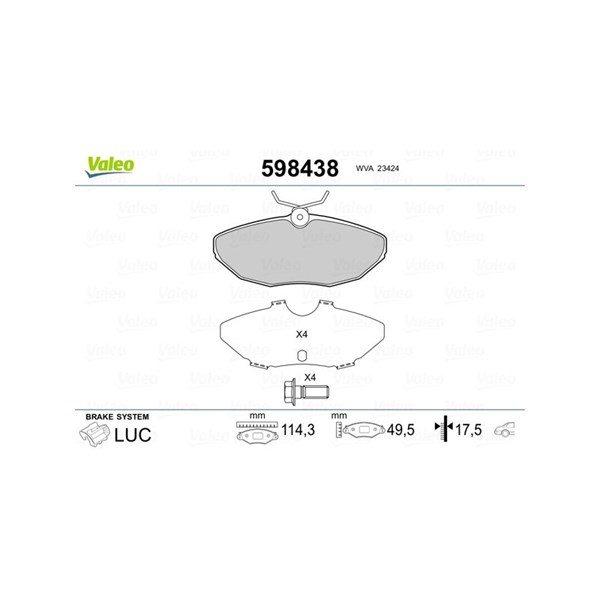 Bromsbeläggsats, Bakaxel Valeo 598438 VALEO