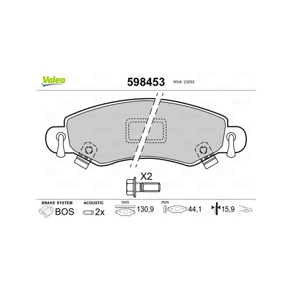 Bromsbeläggsats, Framaxel Valeo 598453 VALEO