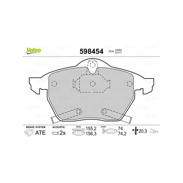 Bromsbeläggsats, Framaxel Valeo 598454 VALEO