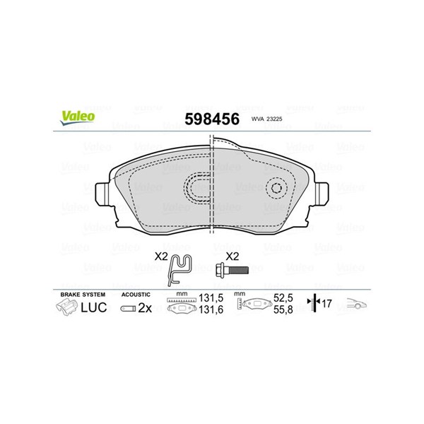Bromsbeläggsats, Framaxel Valeo 598456 VALEO Bromsbeläggsats, Framaxel Valeo 598456 VALEO