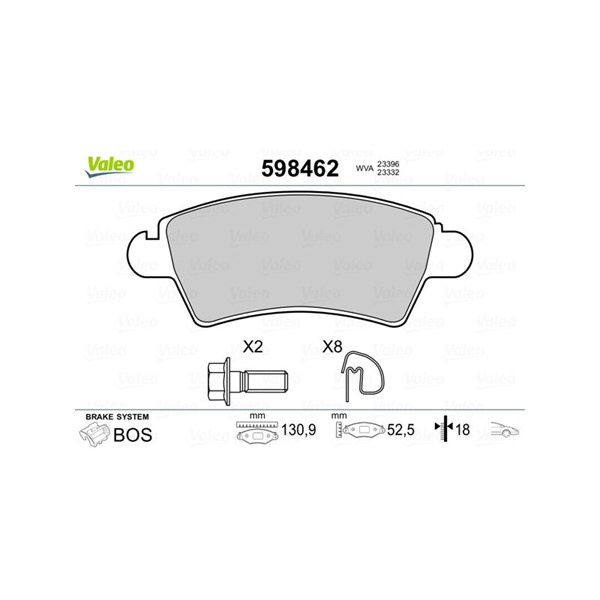 Bromsbeläggsats, Framaxel Valeo 598462 VALEO