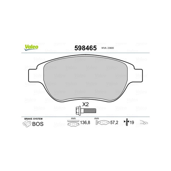 Bromsbeläggsats, Framaxel Valeo 598465 VALEO