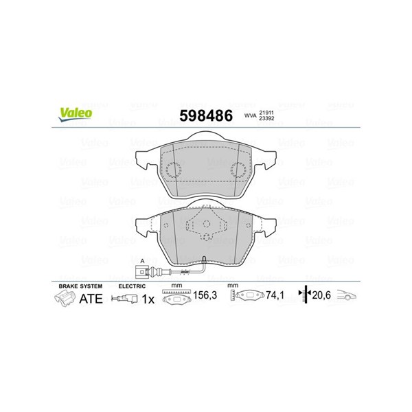 Bromsbeläggsats, Framaxel Valeo 598486 VALEO