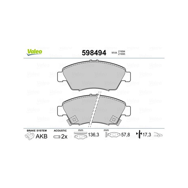 Bromsbeläggsats, Framaxel Valeo 598494 VALEO