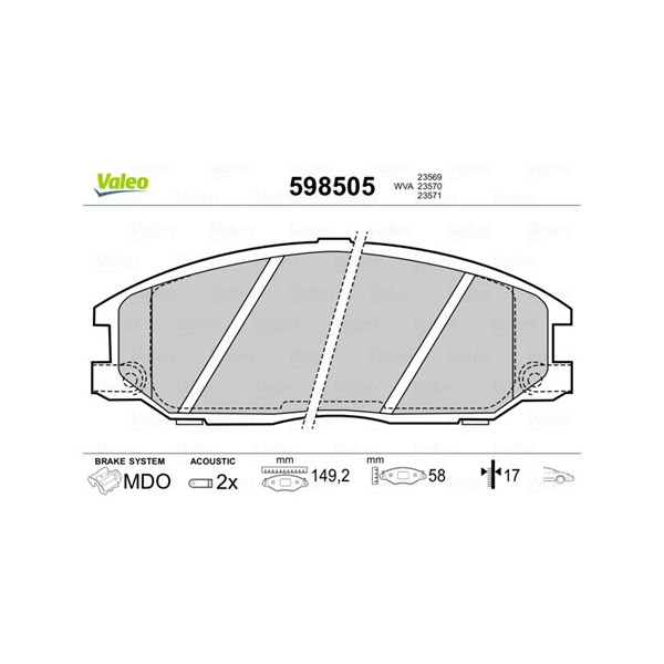 Bromsbeläggsats, Framaxel Valeo 598505 VALEO