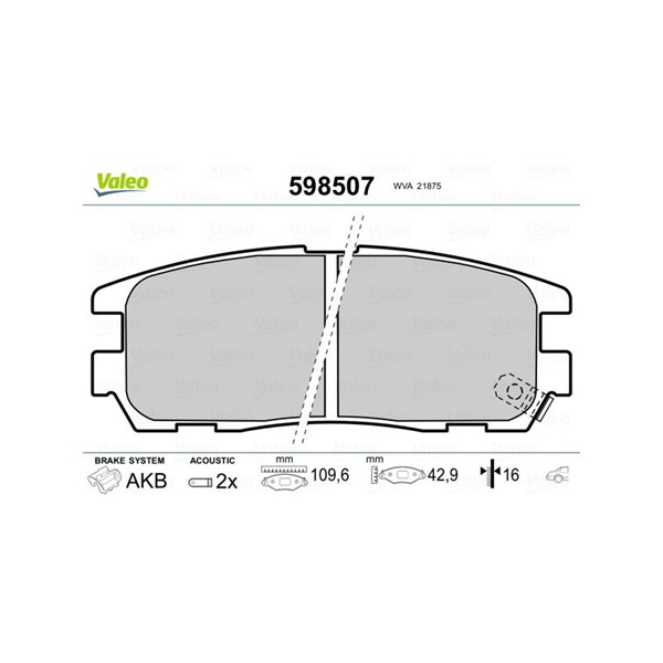 Bromsbeläggsats, Bakaxel Valeo 598507 VALEO Bromsbeläggsats, Bakaxel Valeo 598507 VALEO