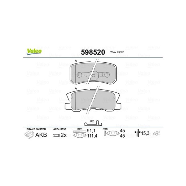 Bromsbeläggsats, Bakaxel Valeo 598520 VALEO