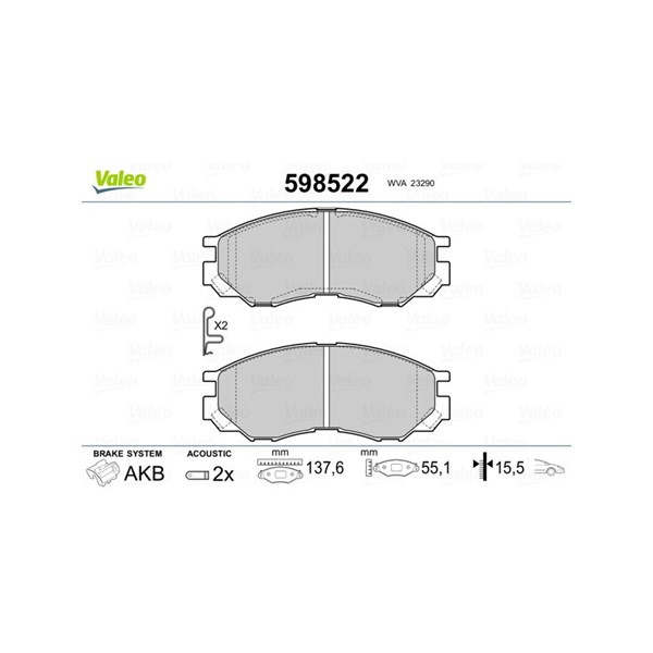 Bromsbeläggsats, Framaxel Valeo 598522 VALEO Bromsbeläggsats, Framaxel Valeo 598522 VALEO