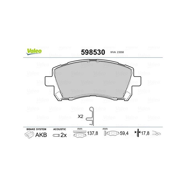 Bromsbeläggsats, Framaxel Valeo 598530 VALEO Bromsbeläggsats, Framaxel Valeo 598530 VALEO