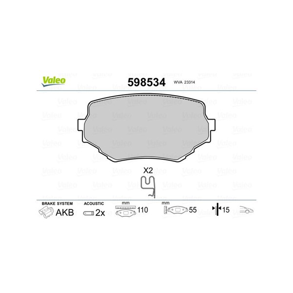 Bromsbeläggsats, Framaxel Valeo 598534 VALEO