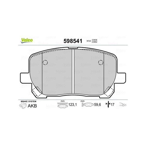 Bromsbeläggsats, Framaxel Valeo 598541 VALEO Bromsbeläggsats, Framaxel Valeo 598541 VALEO
