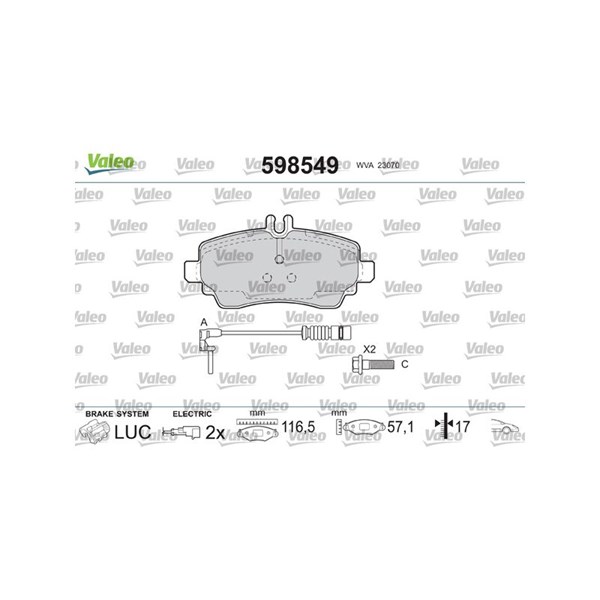 Bromsbeläggsats, Framaxel Valeo 598549 VALEO Bromsbeläggsats, Framaxel Valeo 598549 VALEO