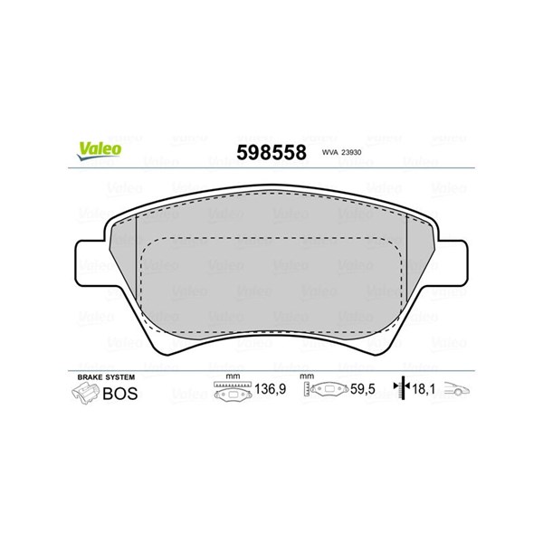 Bromsbeläggsats, Framaxel Valeo 598558 VALEO