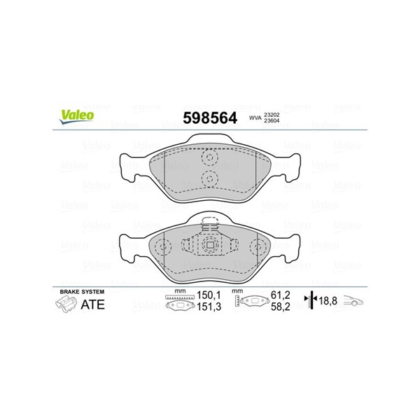 Bromsbeläggsats, Framaxel Valeo 598564 VALEO