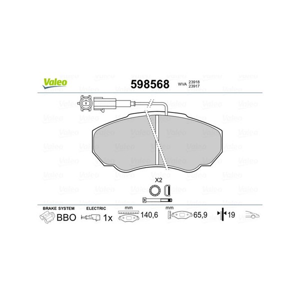Bromsbeläggsats, Framaxel Valeo 598568 VALEO