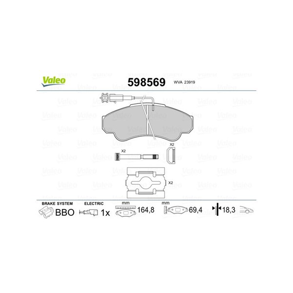 Bromsbeläggsats, Framaxel Valeo 598569 VALEO