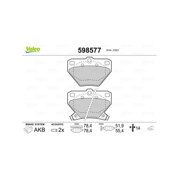 Bromsbeläggsats, Bakaxel, Framaxel Valeo 598577 VALEO Bromsbeläggsats, Bakaxel, Framaxel Valeo 598577 VALEO