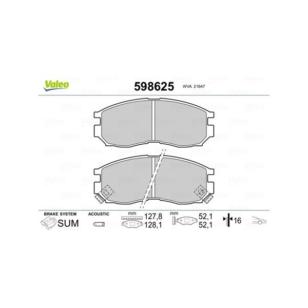 Bromsbeläggsats, Framaxel Valeo 598625 VALEO Bromsbeläggsats, Framaxel Valeo 598625 VALEO