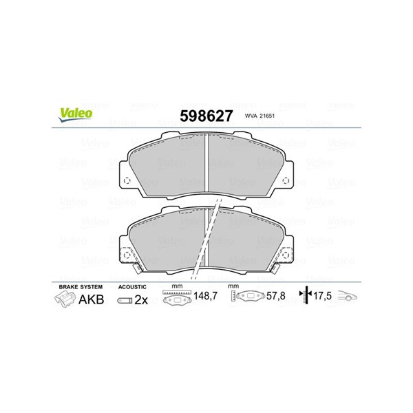 Bromsbeläggsats, Framaxel Valeo 598627 VALEO Bromsbeläggsats, Framaxel Valeo 598627 VALEO