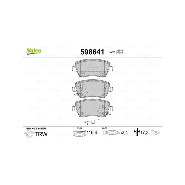 Bromsbeläggsats, Framaxel Valeo 598641 VALEO Bromsbeläggsats, Framaxel Valeo 598641 VALEO