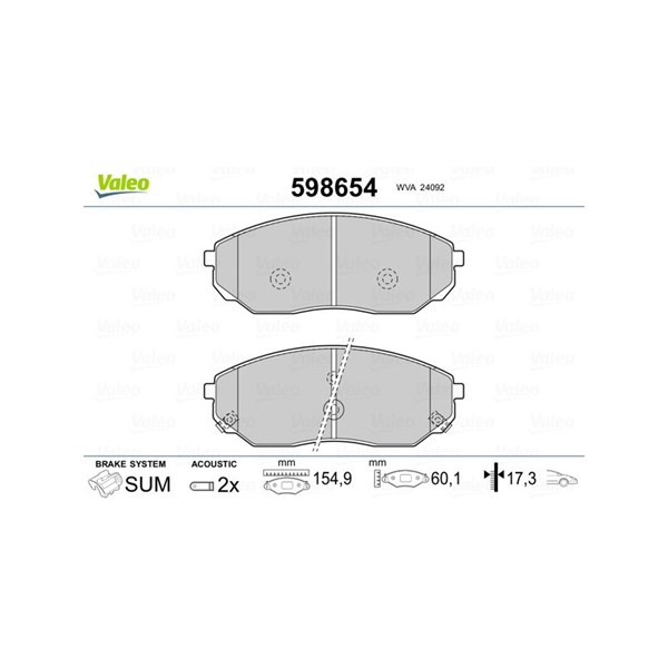 Bromsbeläggsats, Framaxel Valeo 598654 VALEO Bromsbeläggsats, Framaxel Valeo 598654 VALEO