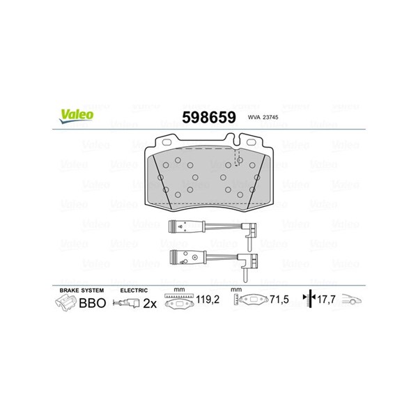 Bromsbeläggsats, Framaxel Valeo 598659 VALEO