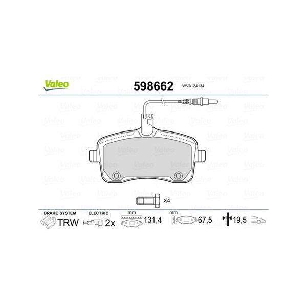 Bromsbeläggsats, Framaxel Valeo 598662 VALEO Bromsbeläggsats, Framaxel Valeo 598662 VALEO