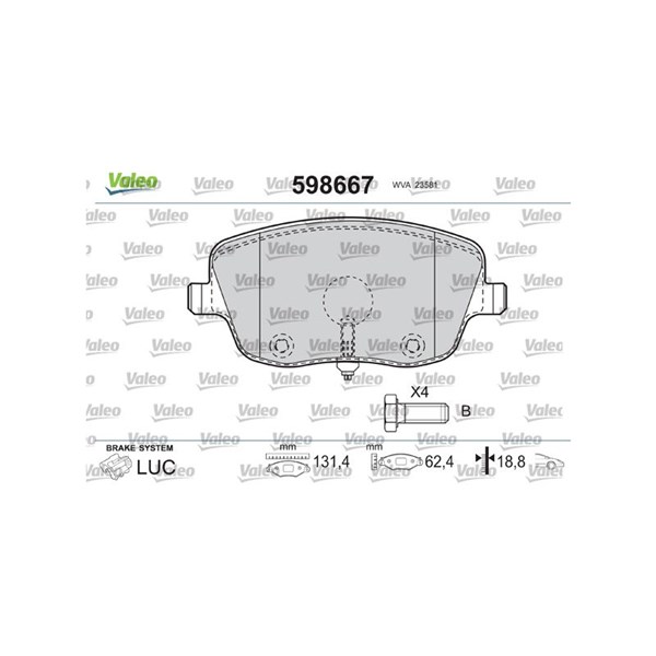Bromsbeläggsats, Framaxel Valeo 598667 VALEO