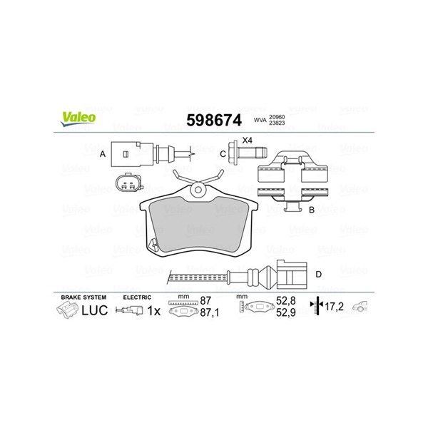 Bromsbeläggsats, Bakaxel Valeo 598674 VALEO Bromsbeläggsats, Bakaxel Valeo 598674 VALEO