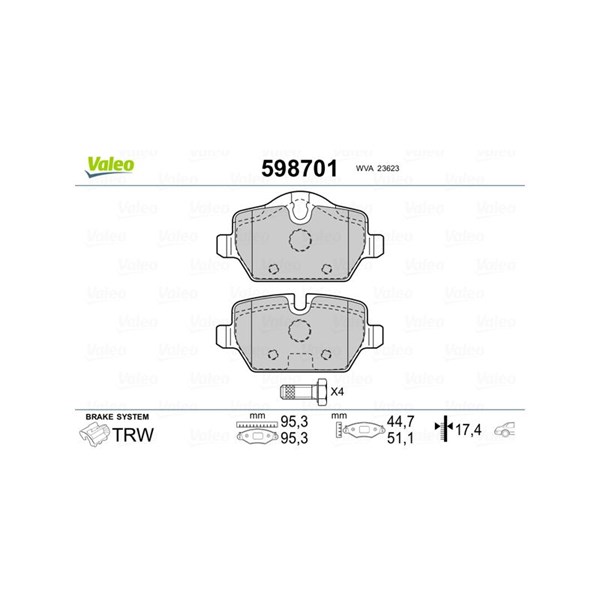 Bromsbeläggsats, Bakaxel Valeo 598701 VALEO Bromsbeläggsats, Bakaxel Valeo 598701 VALEO
