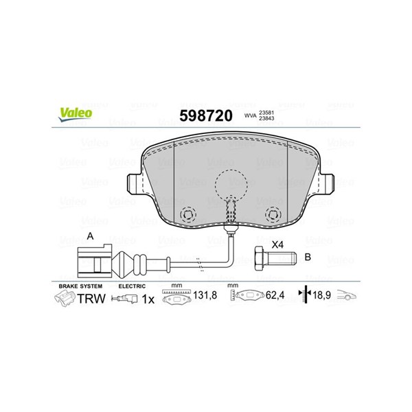 Bromsbeläggsats, Framaxel Valeo 598720 VALEO
