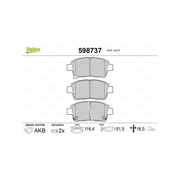 Bromsbeläggsats, Framaxel Valeo 598737 VALEO