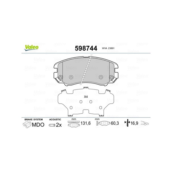 Bromsbeläggsats, Framaxel Valeo 598744 VALEO Bromsbeläggsats, Framaxel Valeo 598744 VALEO
