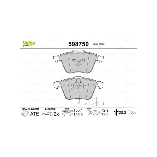Bromsbeläggsats, Framaxel Valeo 598750 VALEO Bromsbeläggsats, Framaxel Valeo 598750 VALEO
