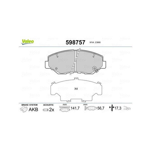 Bromsbeläggsats, Framaxel Valeo 598757 VALEO Bromsbeläggsats, Framaxel Valeo 598757 VALEO