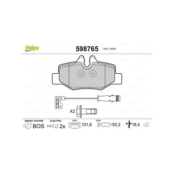 Bromsbeläggsats, Bakaxel Valeo 598765 VALEO Bromsbeläggsats, Bakaxel Valeo 598765 VALEO