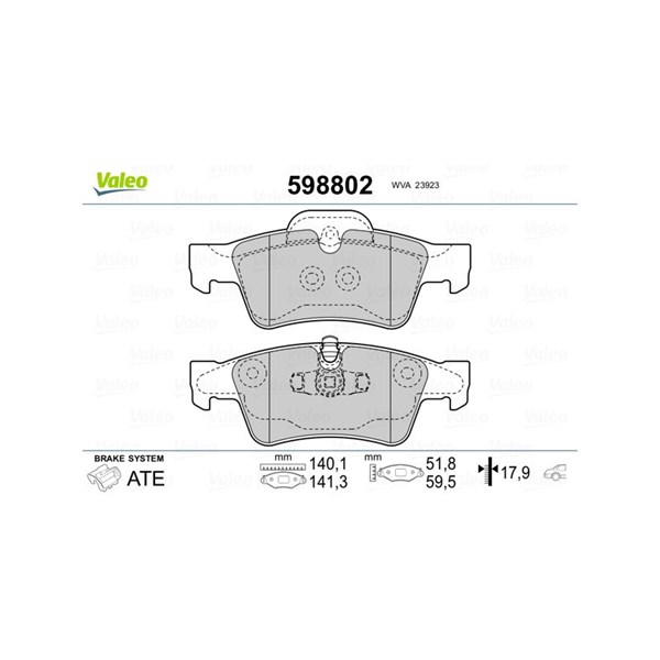 Bromsbeläggsats, Bakaxel Valeo 598802 VALEO