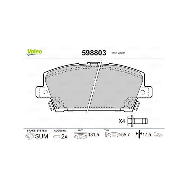 Bromsbeläggsats, Framaxel Valeo 598803 VALEO