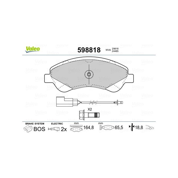 Bromsbeläggsats, Framaxel Valeo 598818 VALEO