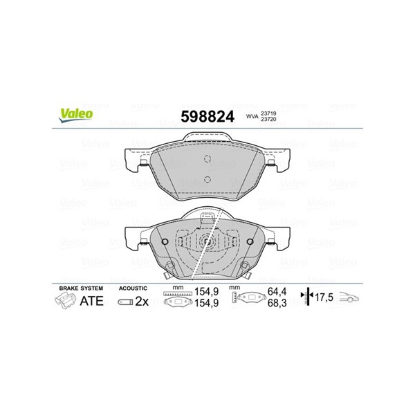 Bromsbeläggsats, Framaxel Valeo 598824 VALEO