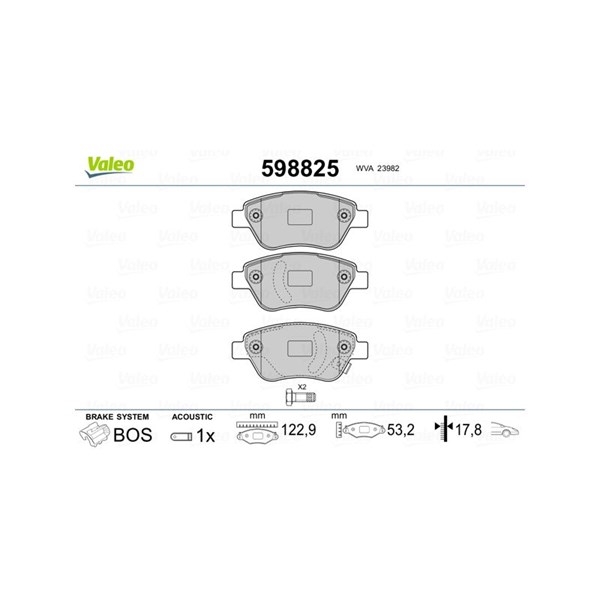 Bromsbeläggsats Solid, Framaxel Valeo 598825 VALEO