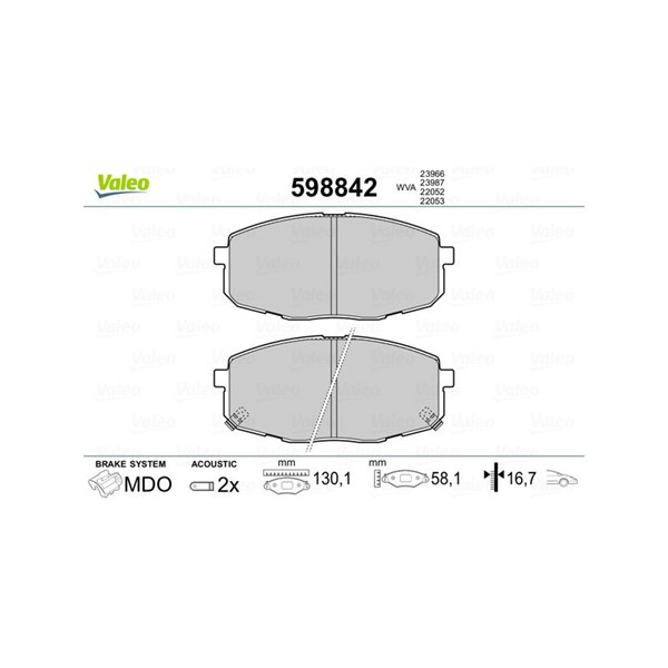 Bromsbeläggsats, Framaxel, Bakaxel Valeo 598842 VALEO Bromsbeläggsats, Framaxel, Bakaxel Valeo 598842 VALEO