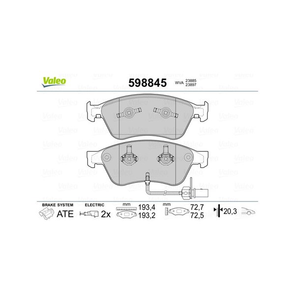 Bromsbeläggsats, Framaxel Valeo 598845 VALEO