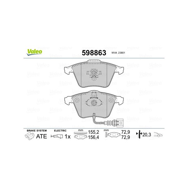Bromsbeläggsats, Framaxel Valeo 598863 VALEO