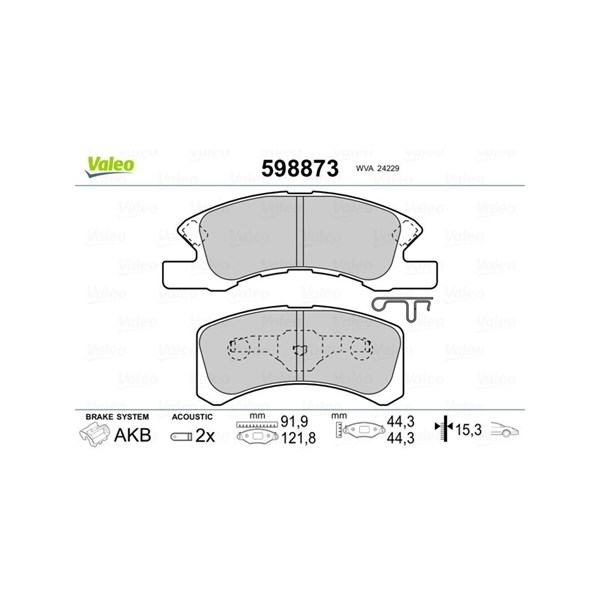 Bromsbeläggsats, Framaxel Valeo 598873 VALEO Bromsbeläggsats, Framaxel Valeo 598873 VALEO