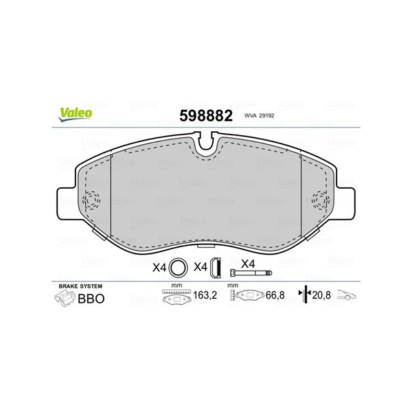 Bromsbeläggsats, Framaxel Valeo 598882 VALEO